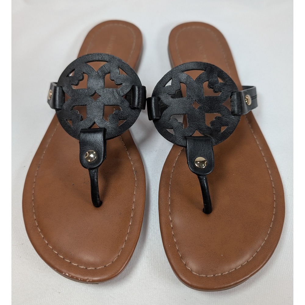 Franco Fortini Womens Black Medallion Thong Sandals Flat Flip Flops Size 9